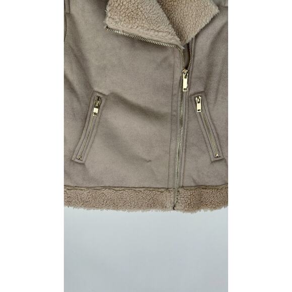 Miss Selfridge Womens Stone Mid Length Aviator Jacket Side Zip Size 2 NWT - Picture 3 of 9